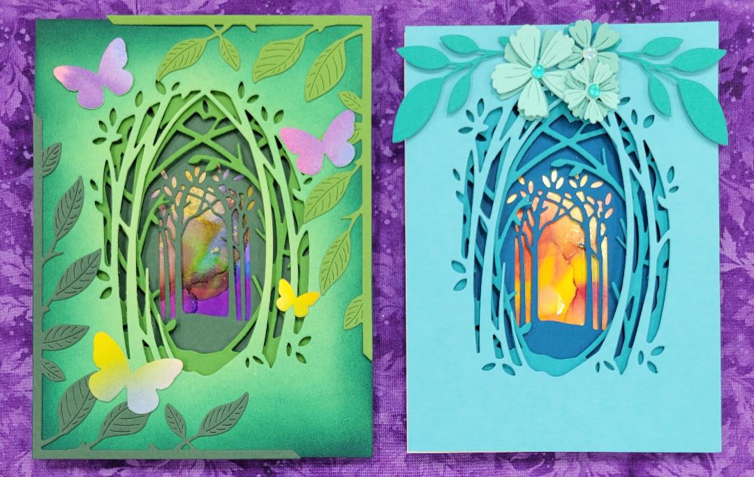 Two cards with scenic dimensional Grove of Trees