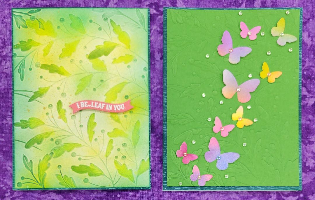 Two cards with embossed backgrounds